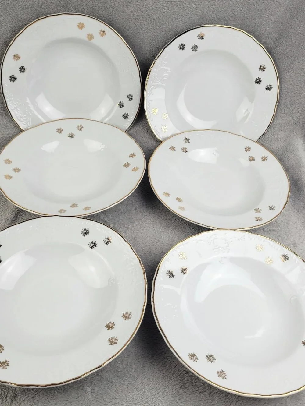 Concordia Lesov Bernadotte Czech 6 Porcelain Salad Soup Bowls White Gold Floral